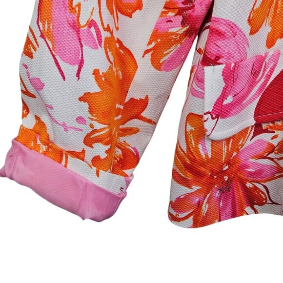 Notches Women's Blazer Pink Orange Bold Floral Ribbon Accent Size XLarge - Picture 4 of 10
